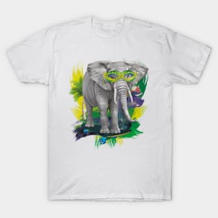 Elephant on skateboard with party glasses on the beach T-Shirt